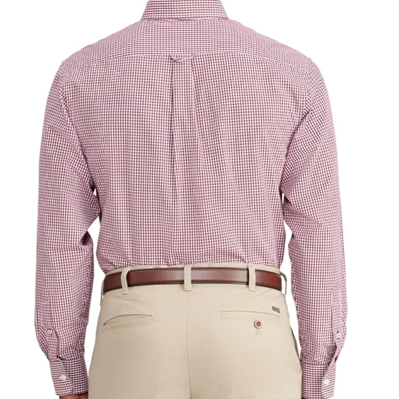 Izod red and white checked Men’s casual button up long sleeve shirt size Medium - Picture 6 of 7